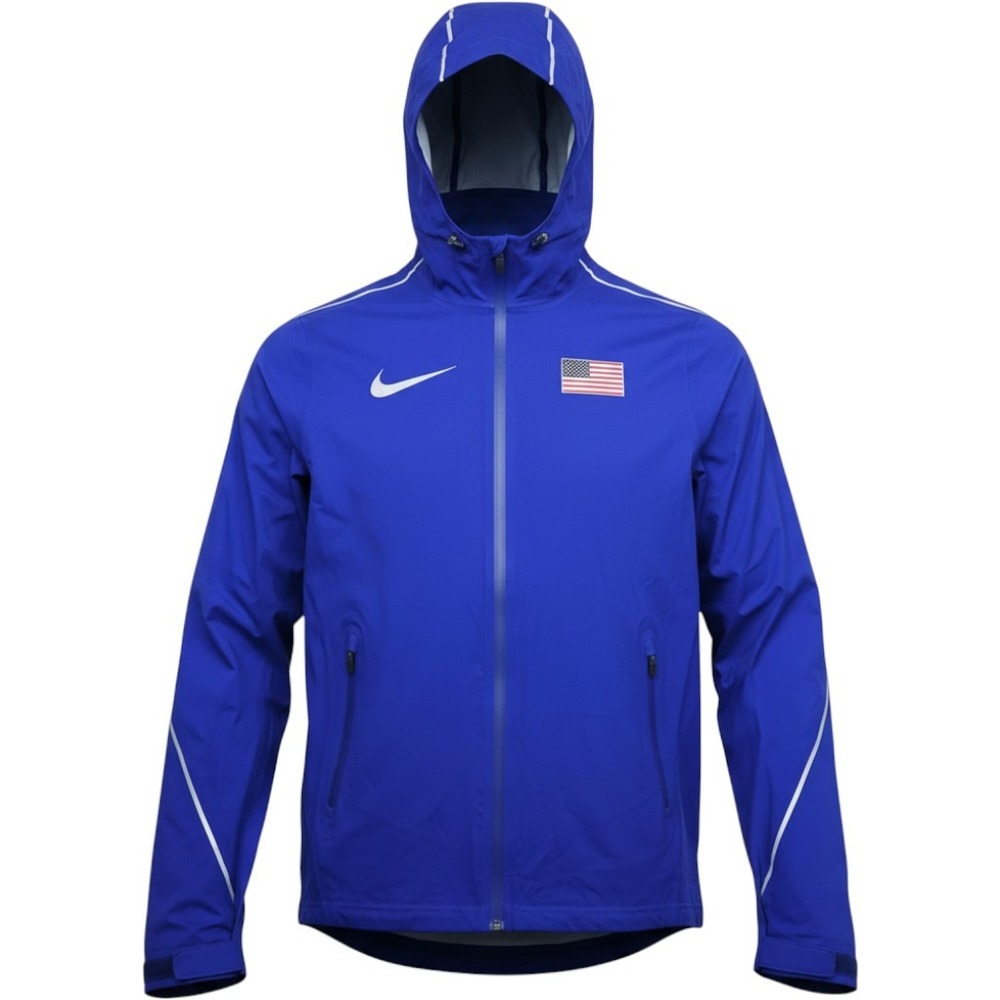 Nike Team USA Rain Jacket Mens XS Blue Hooded Full Zip Windbreaker Reflective